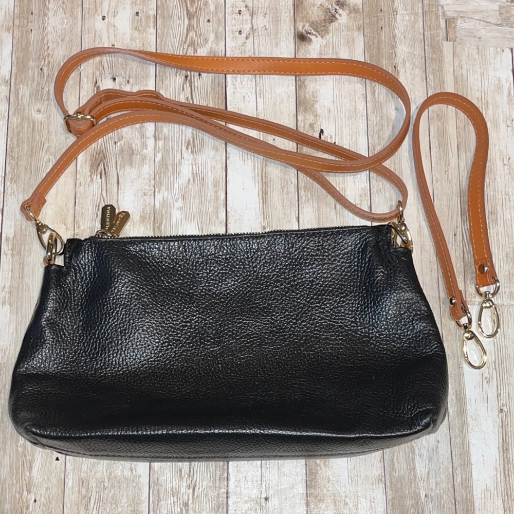 Valentina Black pebbled Leather Crossbody Bag 2 straps